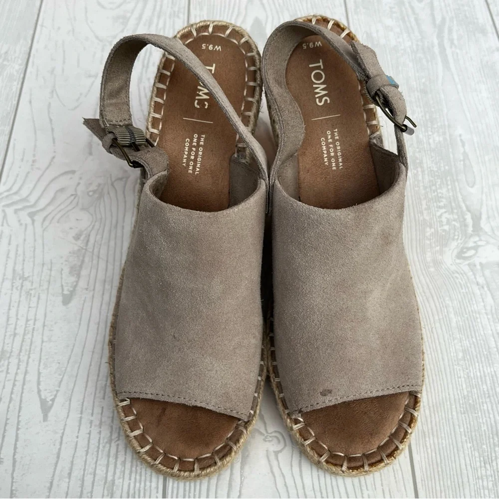 TOMS Monica Wedge Espadrille Sandals Desert Taupe Suede Size 9.5 M